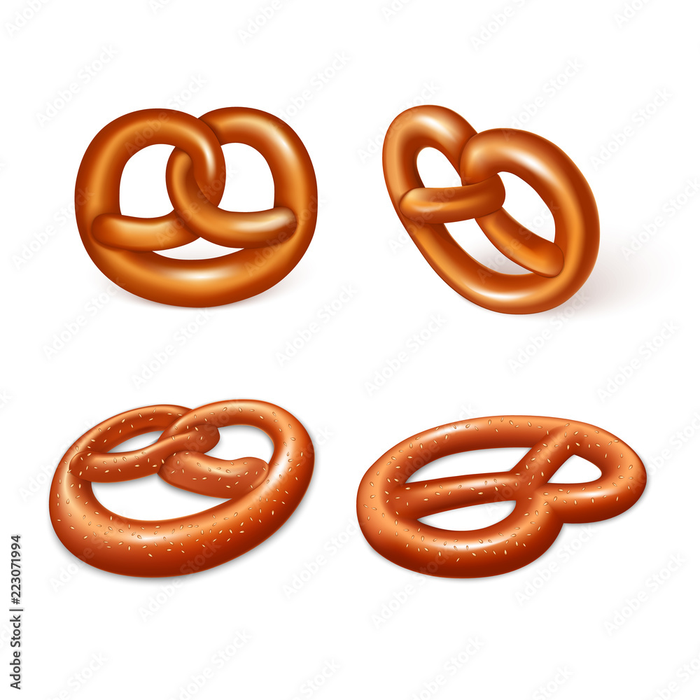 German pretzel icon set. Realistic set of german pretzel vector icons ...
