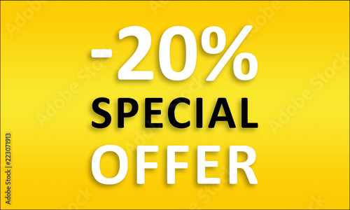 -20% Special Offer - Golden business poster. Clean text on yellow background.
