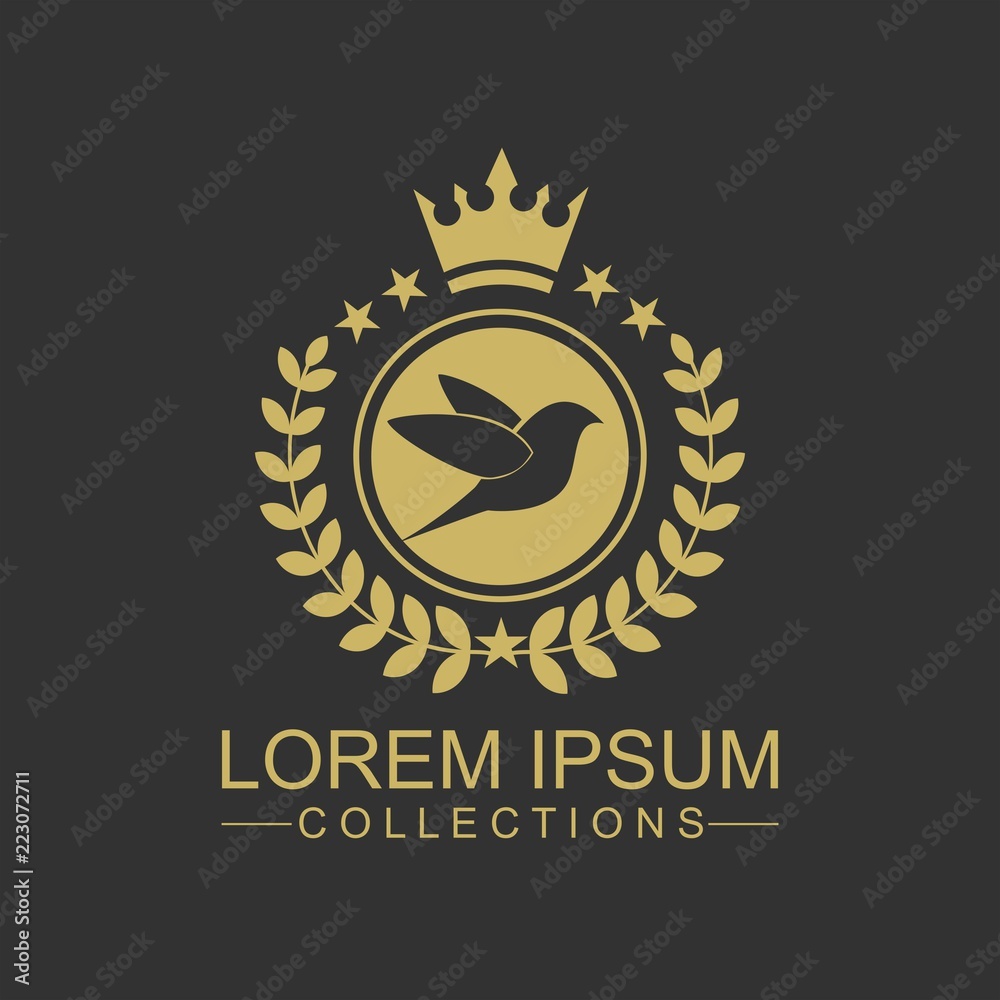 Fototapeta premium Golden Bird logo vector flat, crown vector with leaf