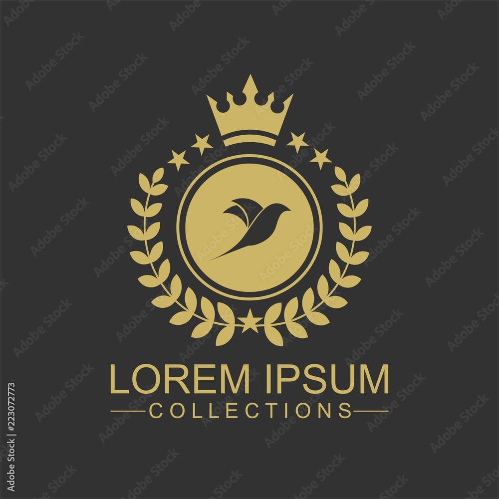 Fototapeta premium Golden Bird logo vector flat, crown vector with leaf