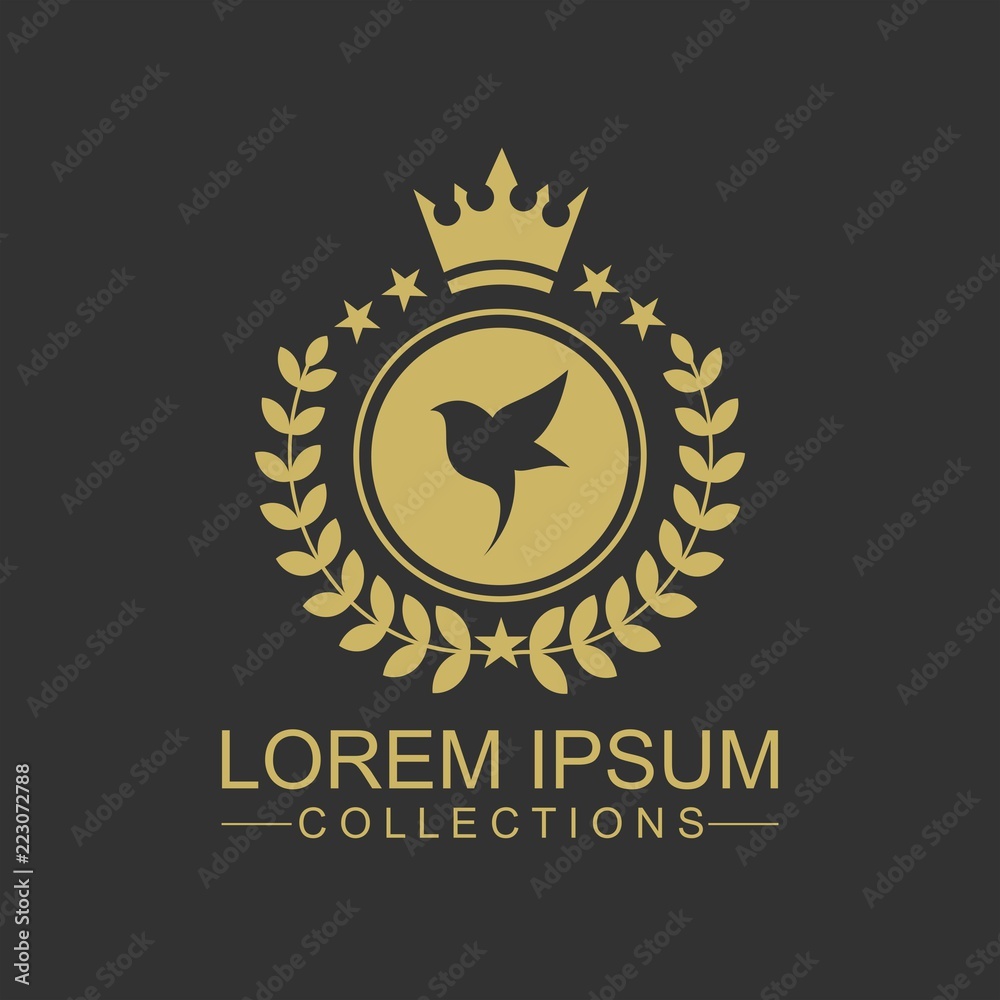 Fototapeta premium Golden Bird logo vector flat, crown vector with leaf