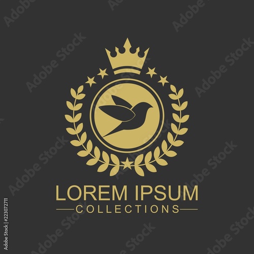 Golden Bird logo vector flat, crown vector with leaf