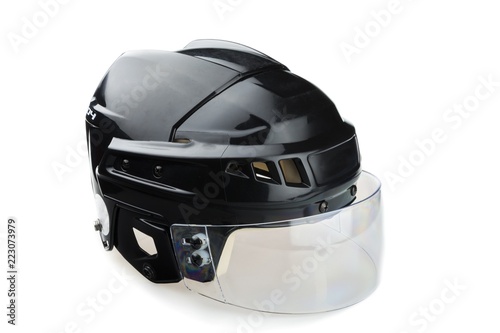 Black Ice Hockey Helmet with Visor, Isolated on White Background