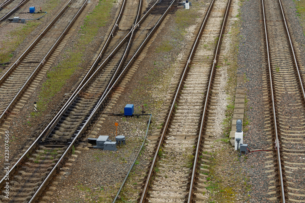 The railway junction on a cloudy day. Natural light. Landscape The railway junction on a cloudy day. Natural light. Landscape