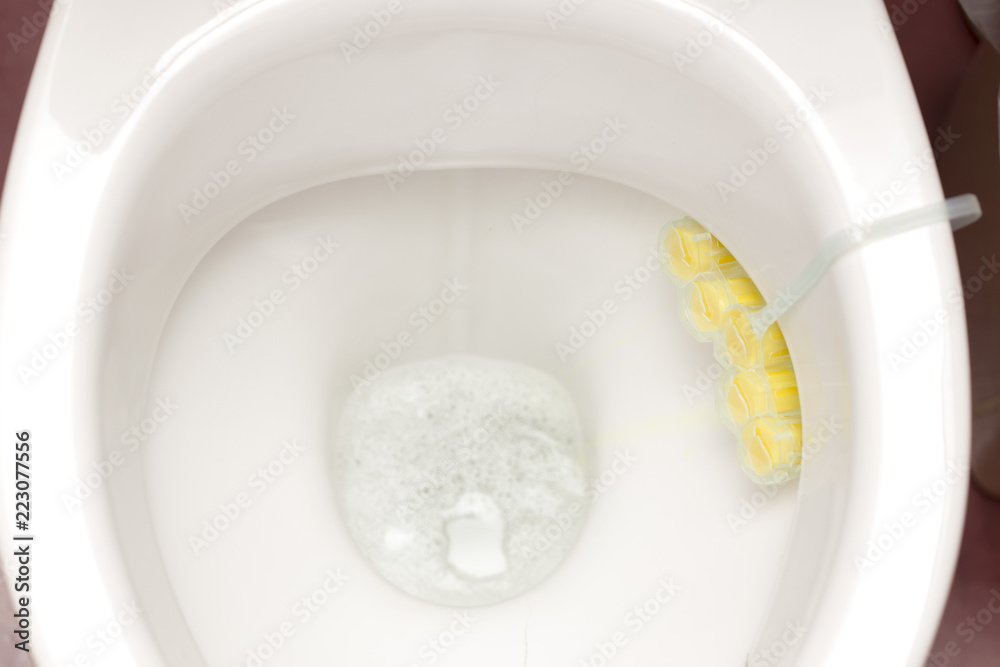 Yellow, washing, toilet gel in a small tube Yellow, washing, toilet gel in a small tube