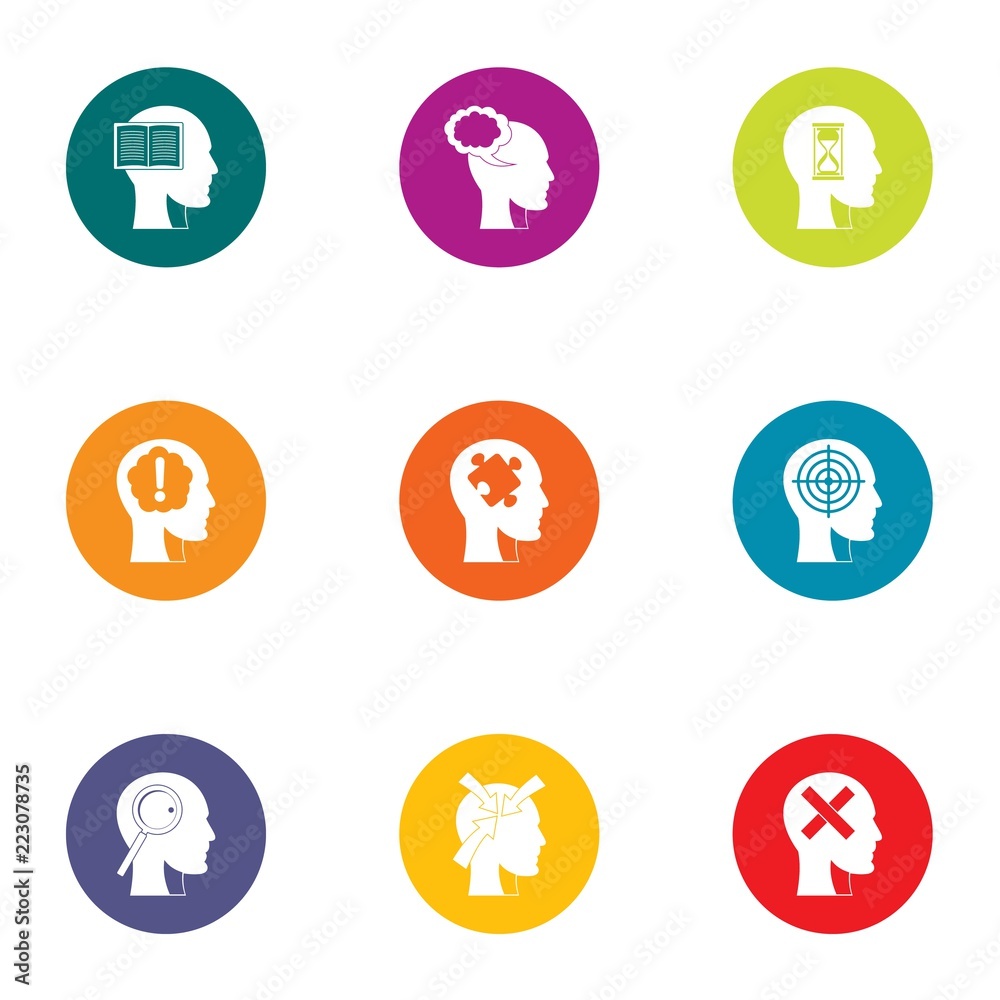 Conscious mind icons set. Flat set of 9 conscious mind vector icons for web isolated on white background