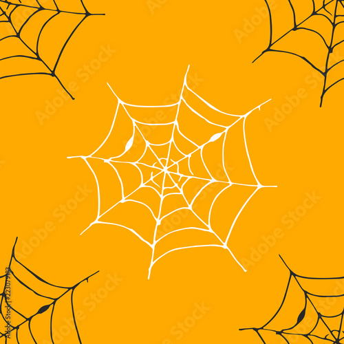 Spider web seamless pattern vector illustration. Hand drawn sketched web background