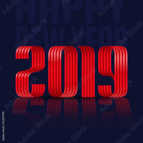 2019 happy new year ribbon lettering illustration
