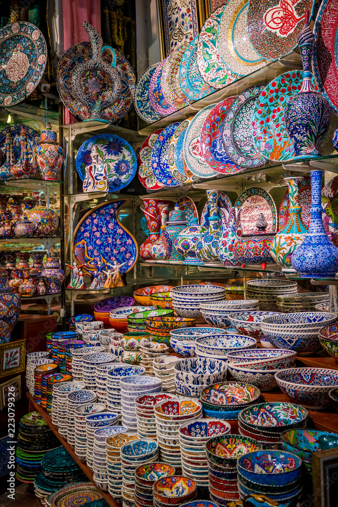 Turkish ceramics on sale at the Grand Bazaar in Istanbul, Turkey