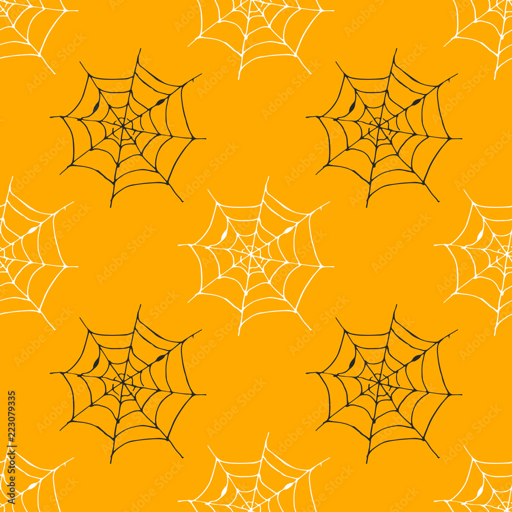 Spider web seamless pattern vector illustration. Hand drawn sketched web background