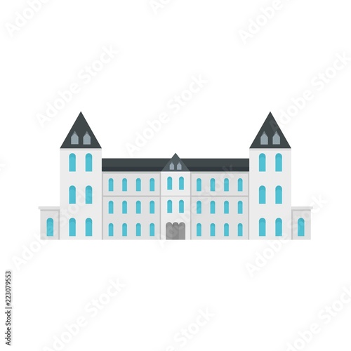 White royal castle city icon. Flat illustration of white royal castle city vector icon for web design