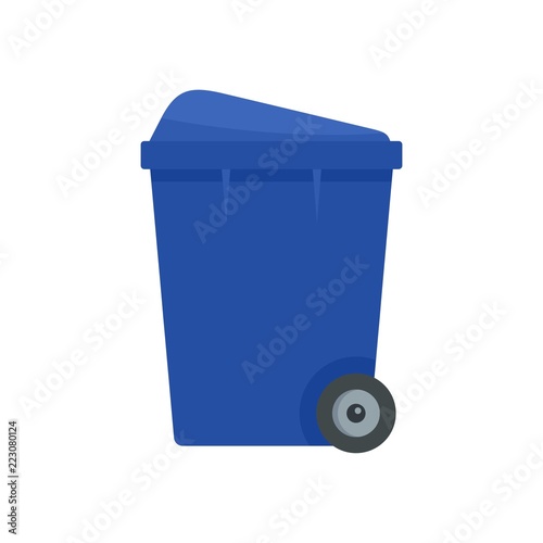 Blue garbage box icon. Flat illustration of blue garbage box vector icon for web design