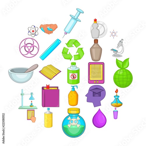 Chemical experience icons set. Cartoon set of 25 chemical experience vector icons for web isolated on white background