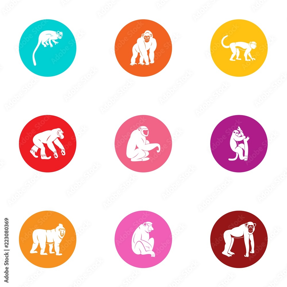 Anthropoid icons set. Flat set of 9 anthropoid vector icons for web isolated on white background