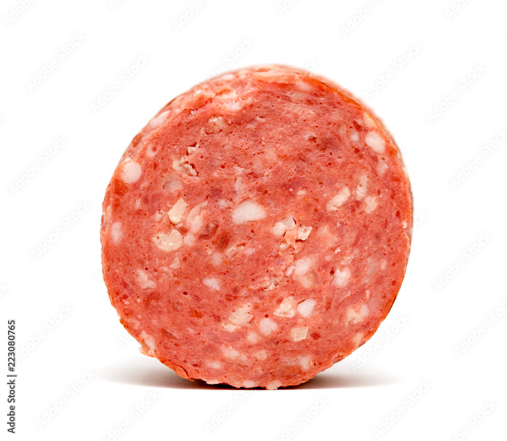 Slice sausage on a white background Slice sausage on a white background