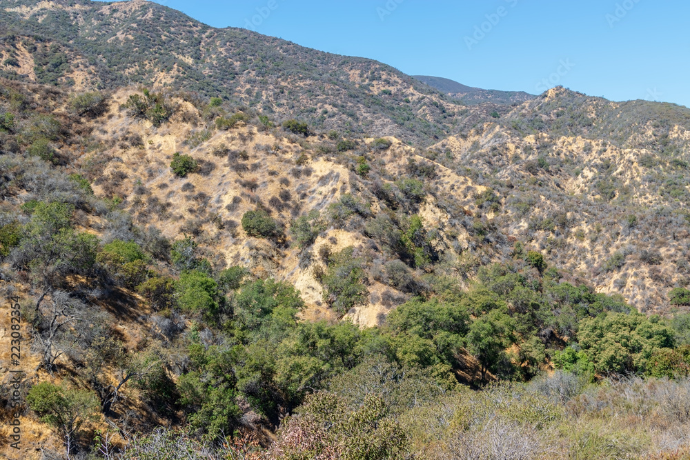 Morning sun covers hiking trails of Southern California mountain area