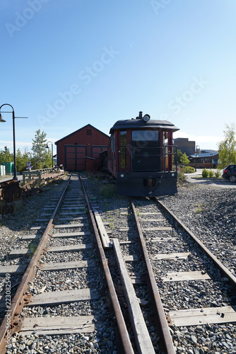 Whitehorse,Canada-September 10, 2018: Waterfront trolley rail track in Whitehorse © khunta