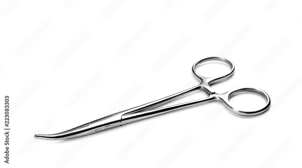 Surgical forceps on white background. Medical tool Surgical forceps on white background. Medical tool