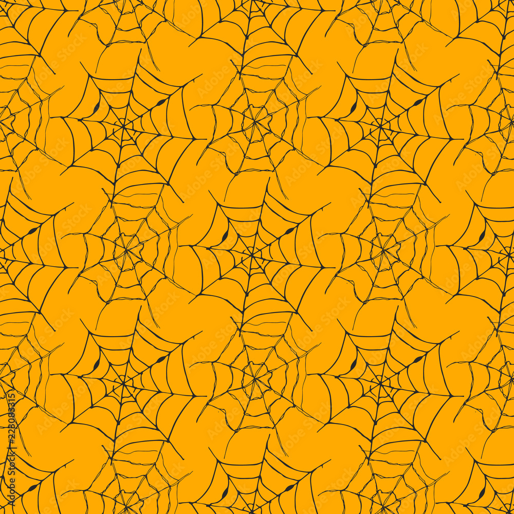 Spider web seamless pattern vector illustration. Hand drawn sketched web background