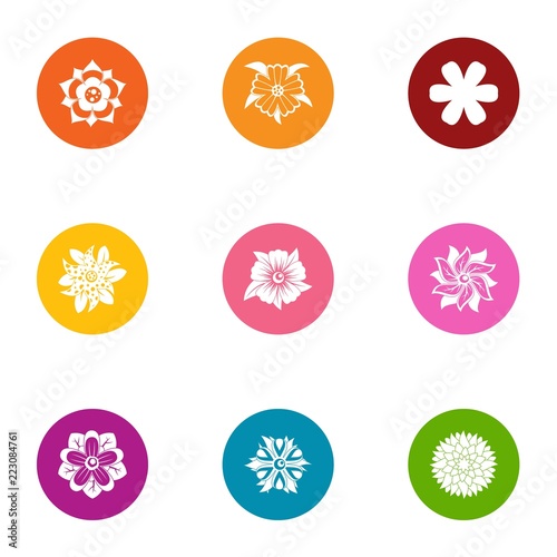 Flower pattern icons set. Flat set of 9 flower pattern vector icons for web isolated on white background