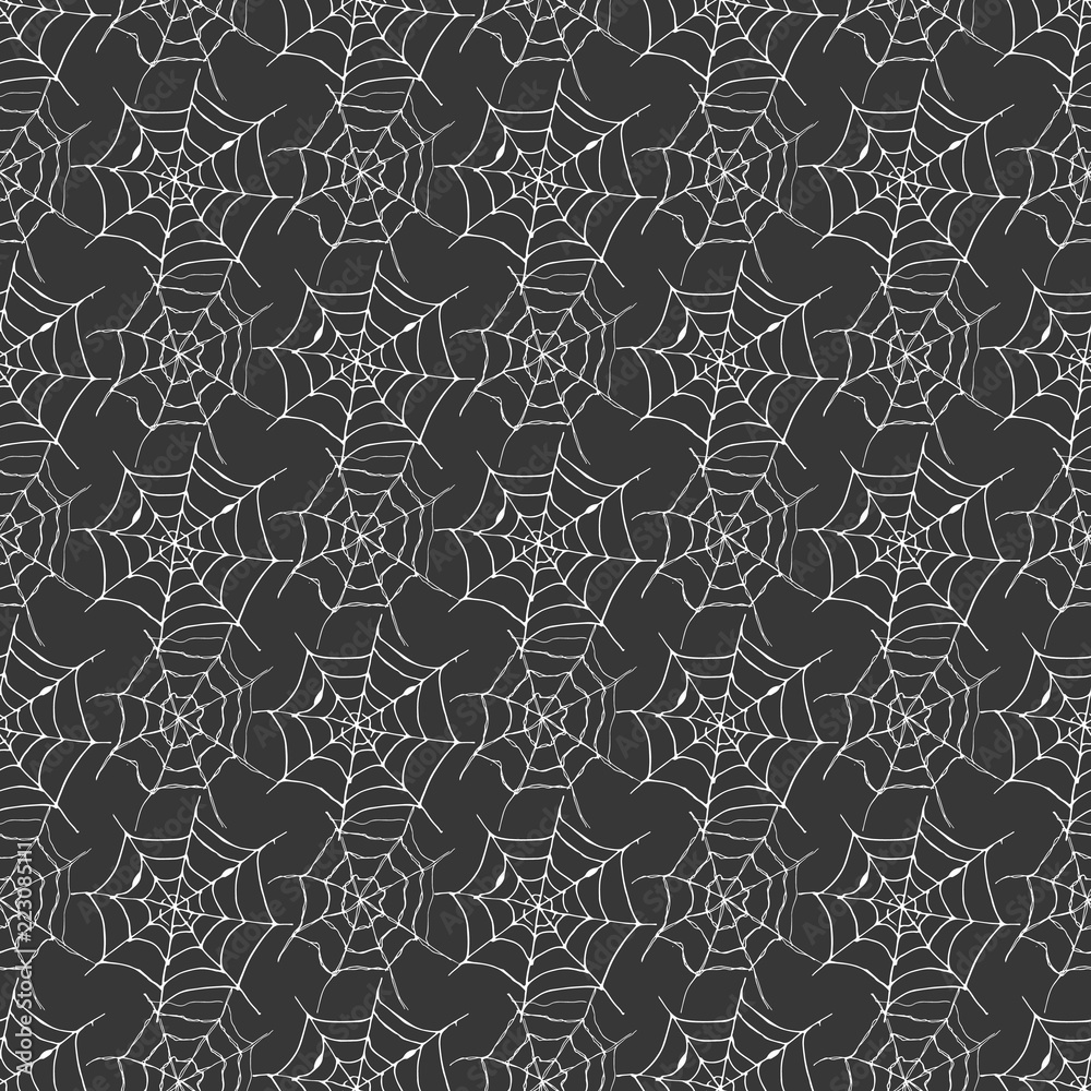 Spider web seamless pattern vector illustration. Hand drawn sketched web background