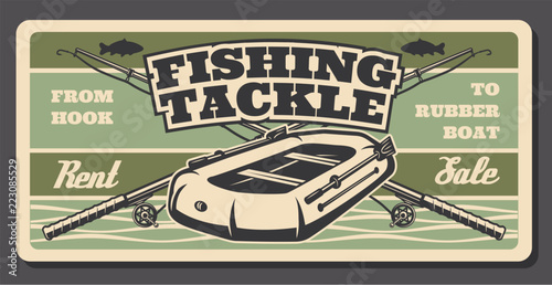Fishing tackle shop, fisherman rods and boat