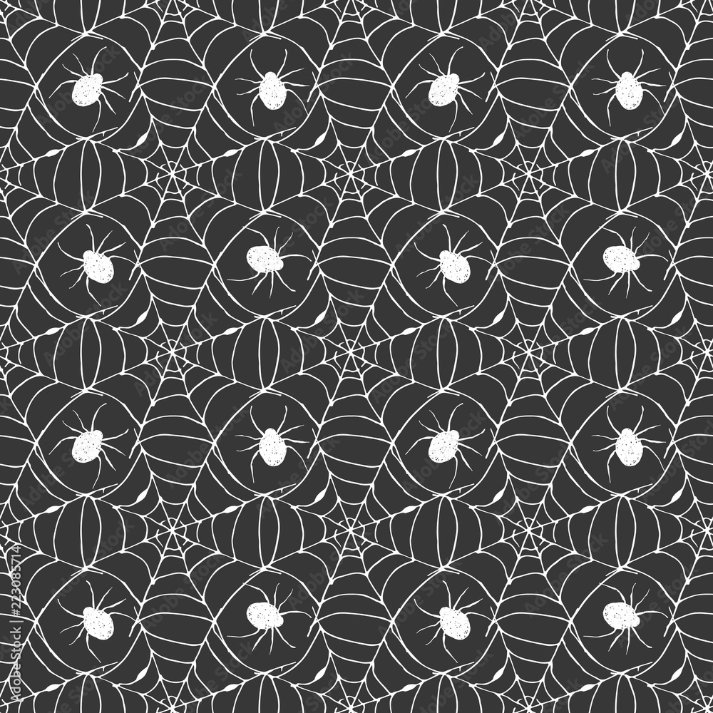 Spider web seamless pattern vector illustration. Hand drawn sketched web background