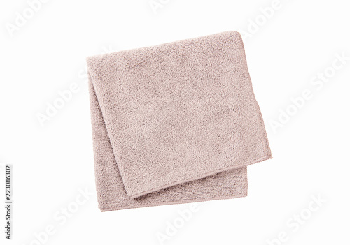 Grey towel isolated on white background. top view