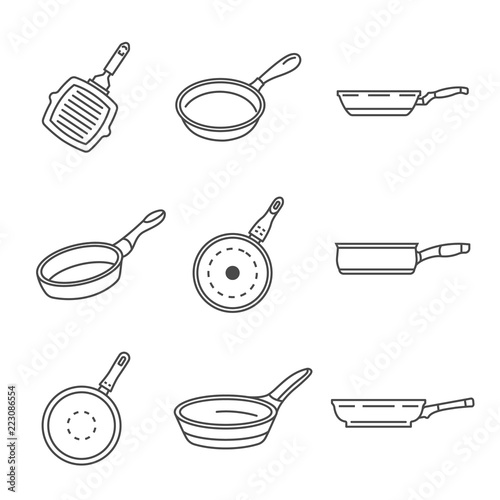 Griddle pan icon set. Outline set of griddle pan vector icons for web design isolated on white background