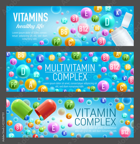 Vitamin and mineral pills banners