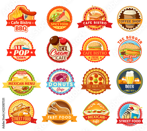 Fast food snacks, desserts and drink icons