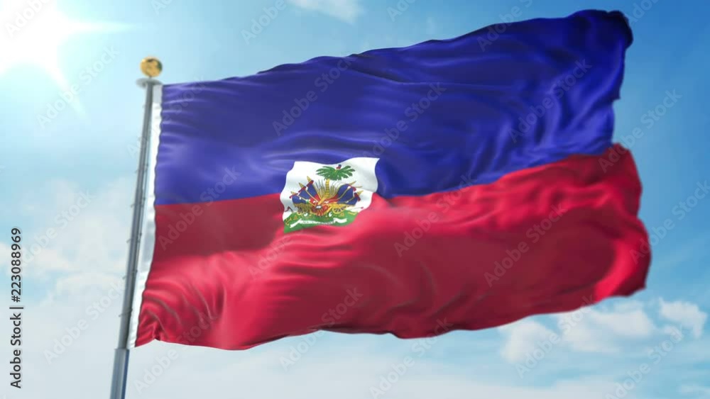Haiti flag seamless looping 3D rendering video. 3 in 1: Includes isolated on green screen and alpha channel as luma matte for easy clipping in AE.  Beautiful textile cloth
