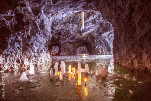 Cave. Ice in the cave. Stal...