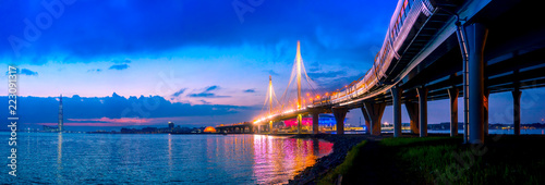 Panorama of Petersburg. Bridges of St. Petersburg. The Gulf of Finland. High-speed western diameter. Petersburg District Road. Street of St. Petersburg. Russia. Panorama of the cities of Russia. photo