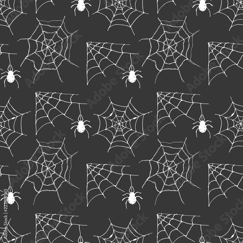 Spider web seamless pattern vector illustration. Hand drawn sketched web background