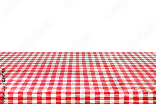 Red classic checkered tablecloth with white background.
