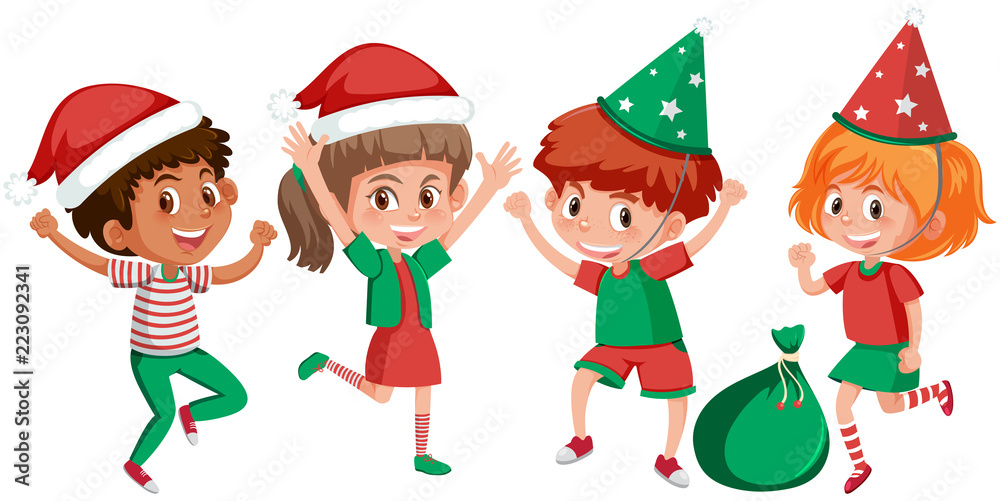 Set of happy children christmas outfits