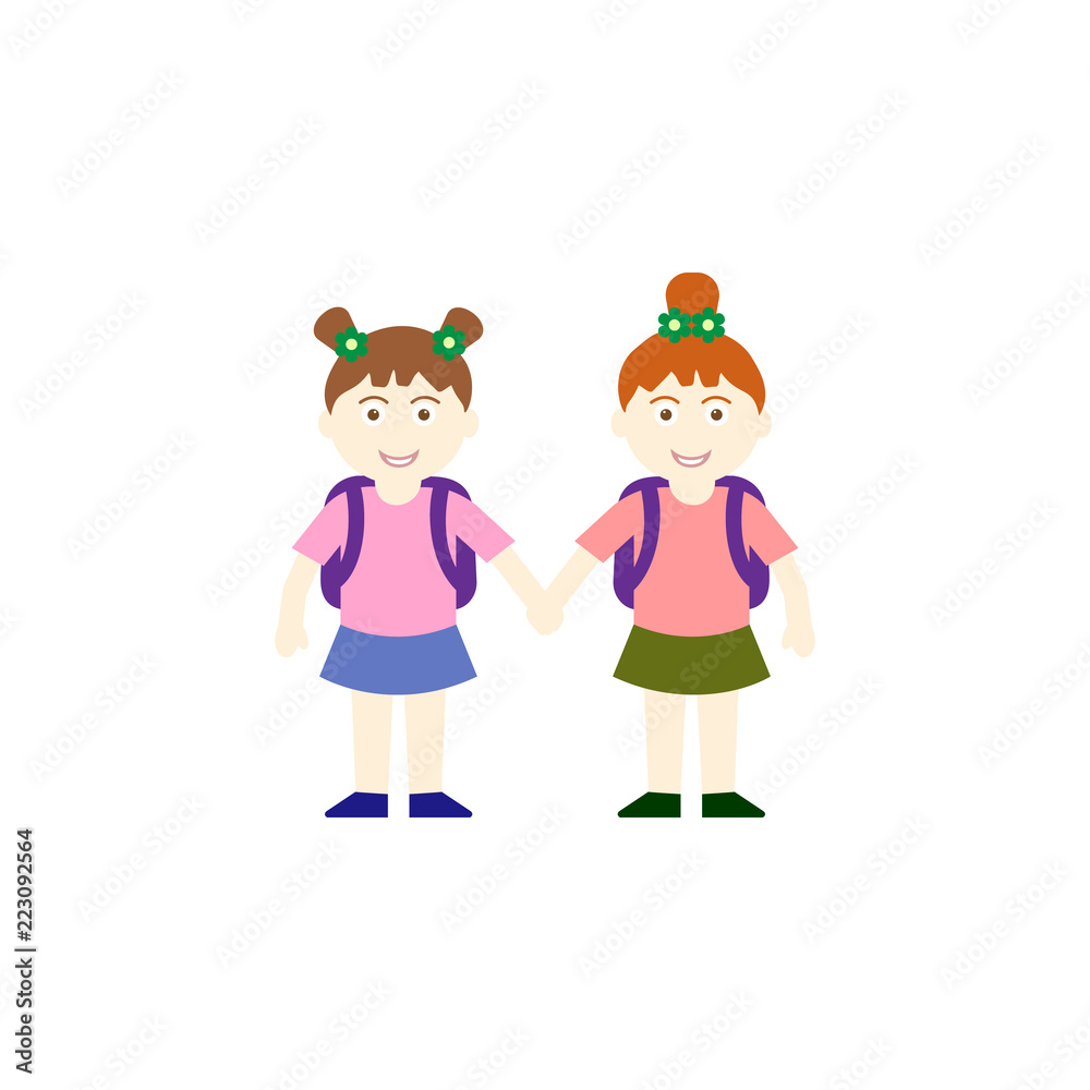 Vector illustration of two elementary schoolgirls chatting while walking home after school Vector illustration of two elementary schoolgirls chatting while walking home after school