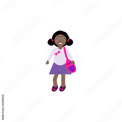 standing Afro girl by book of Africa animals and holding magnifying glass children vector illustration isolated  nature lesson back to school