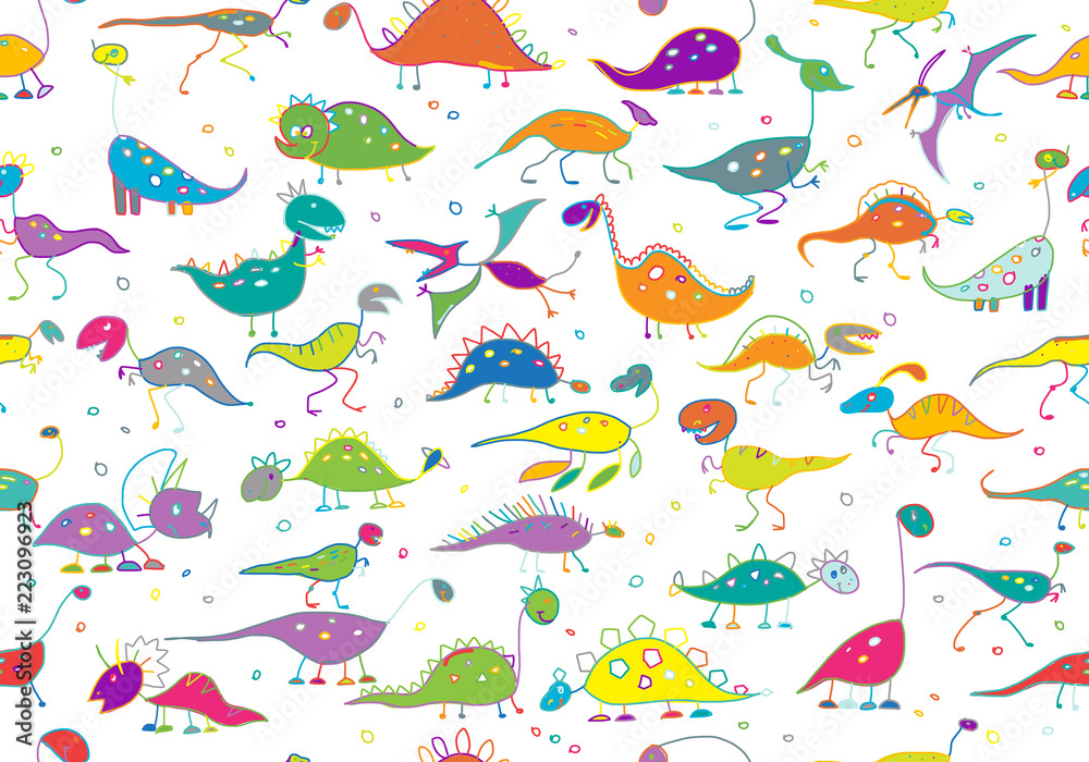 Funny dinosaurs, childish style. Seamless pattern for your design