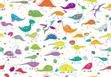 Funny dinosaurs, childish style. Seamless pattern for your design