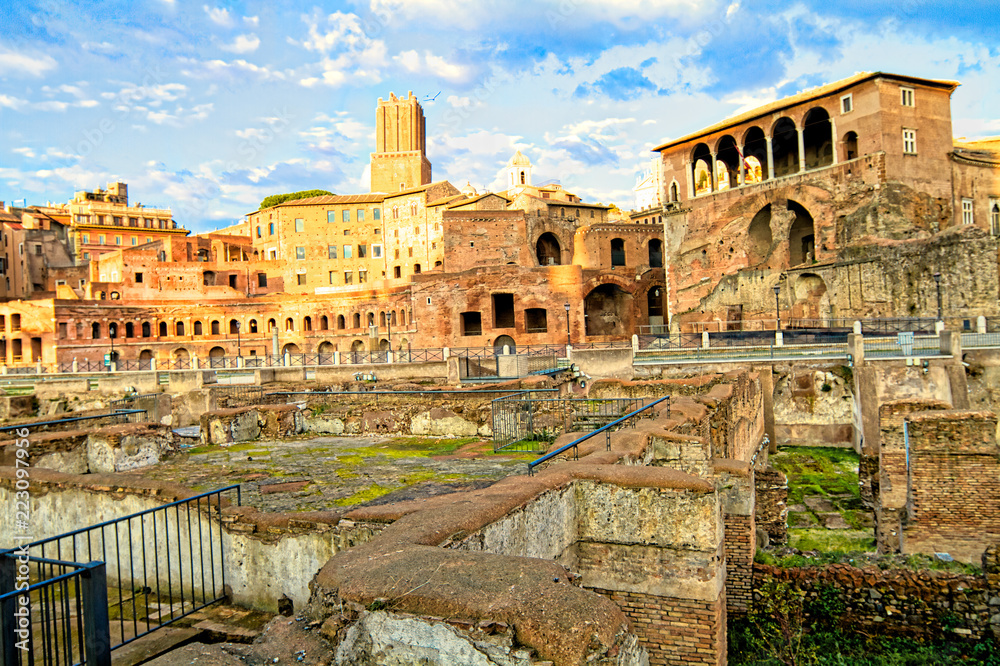 Building Surround Preserved Ruins in Rome, Italy
