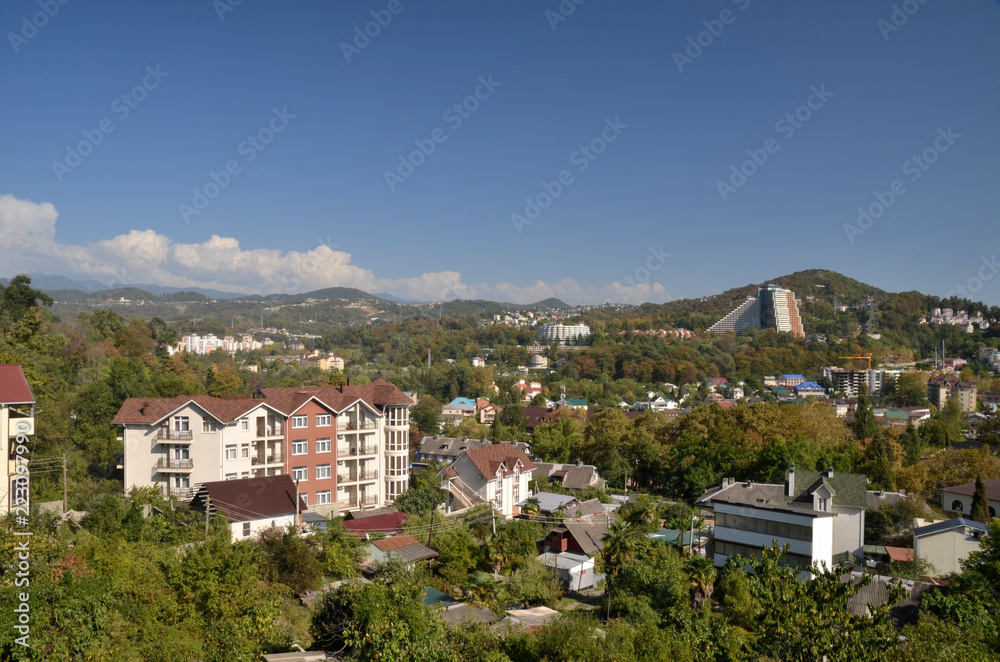 Cityscape of Sochi and mountains