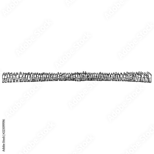 people standing in a row vector illustration sketch doodle hand drawn with black lines isolated on white background