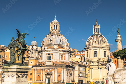 The Two Domes of the Church Santa Maria di Loreto in Rome, Italy