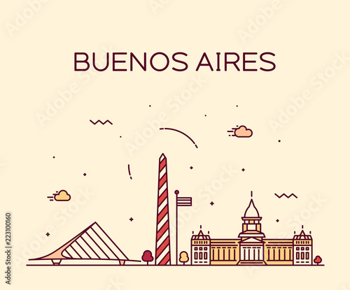 Buenos Aires skyline, Argentina vector linear city