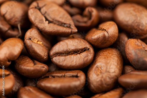 Roasted coffee of coffee beans texture background, Selective focus