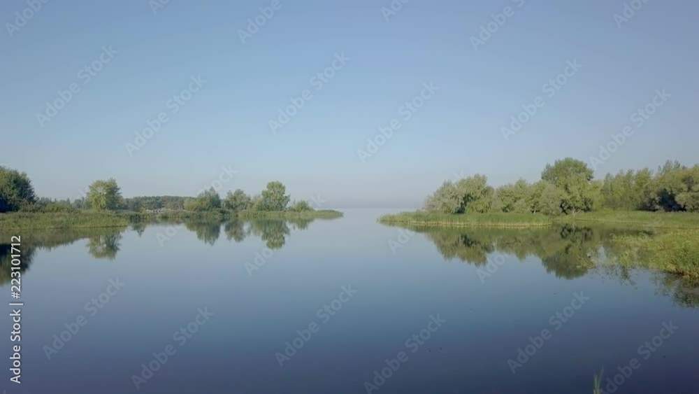 aerial view on calm landscape in good weather, no wind, no cloudy morning, camera is flying aerial view on calm landscape in good weather, no wind, no cloudy morning, camera is flying