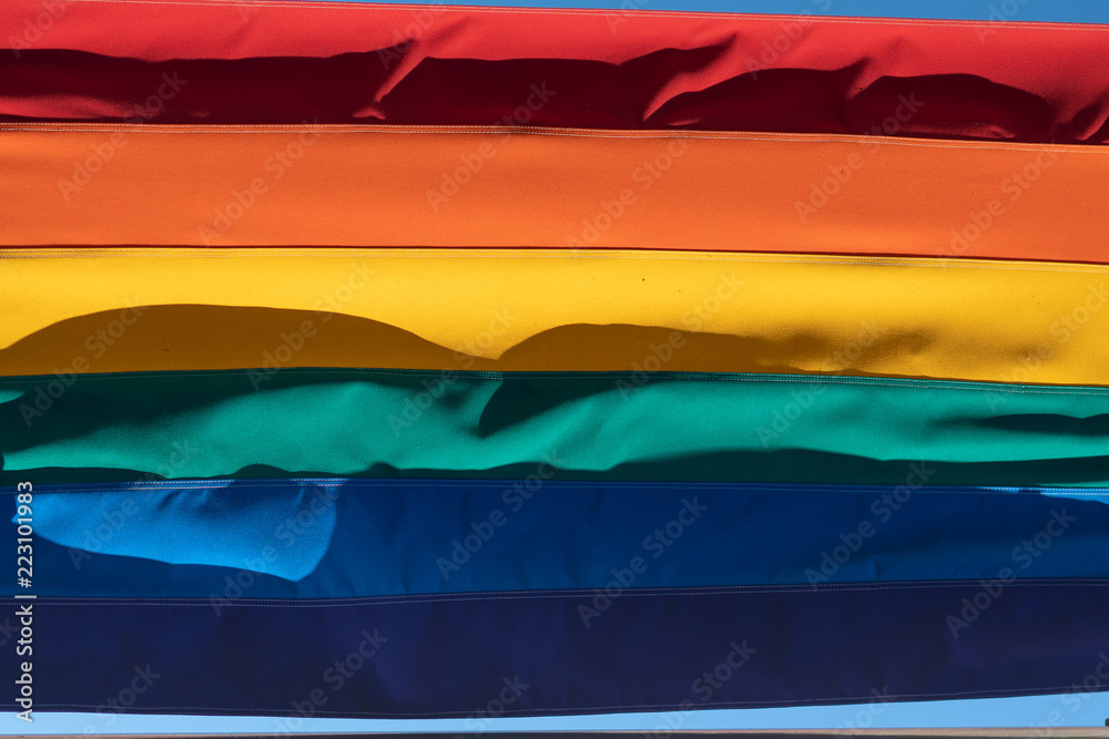 Rainbow flag and sky in the streets of San Francisco Rainbow flag and sky in the streets of San Francisco