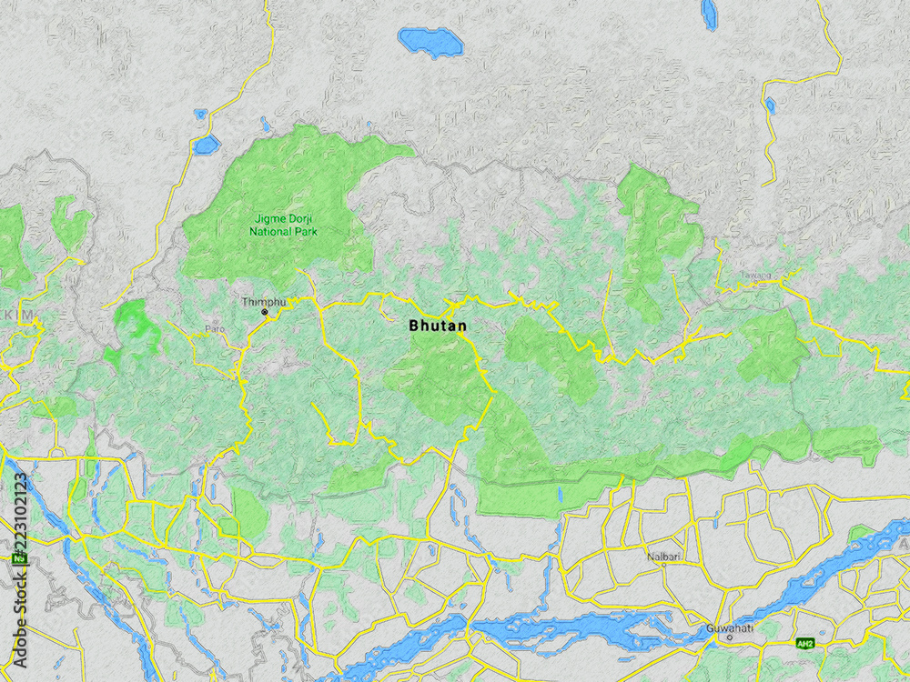Naklejka premium Coloured Map of the Bhutan